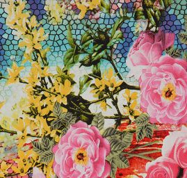 Jemný šifon nevšední květinový vzor tyrkys