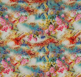 Jemný šifon nevšední květinový vzor tyrkys