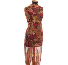 Jemný šifon motiv růží v pastelových barvách  hnědá