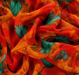 Šifon motiv velkých květů červená