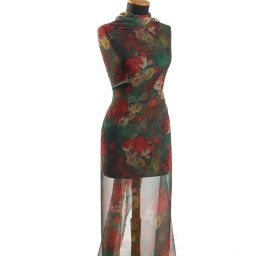 Jemný šifon motiv růží v pastelových barvách zelený