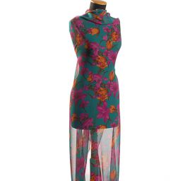 Šifon motiv velkých květů tyrkysová