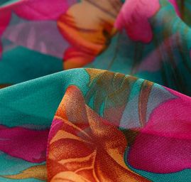 Šifon motiv velkých květů tyrkysová