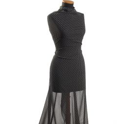 Šifon plisé vzor puntík bílý/černý