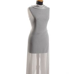 Šifon plisé vzor puntík černý/bílý