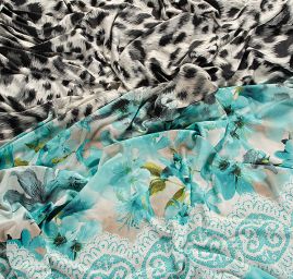 Úplet digitální tisk zvířecí motiv/květy/krajka