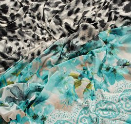 Úplet digitální tisk zvířecí motiv/květy/krajka