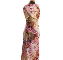 Viskozová letní látka digitální tisk květy růžová