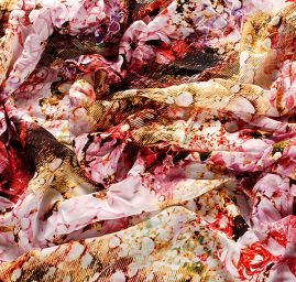 Viskozová letní látka digitální tisk květy růžová