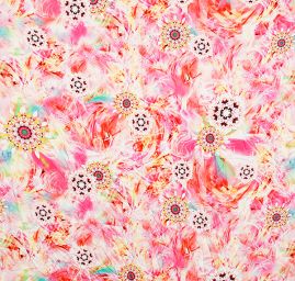 Viskozová letní látka digitální tisk abstraktní motiv květ