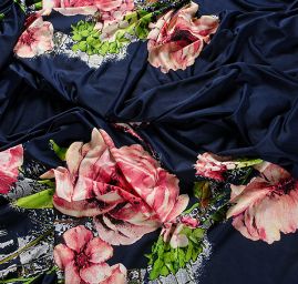 Úplet kupón digitální tisk velké květy červený/tm.modrý