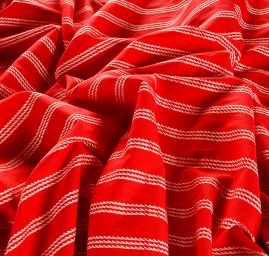 Bavlněný žakár proužky červenosmetanový