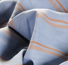 Lněná látka proužky modrá/hnědá