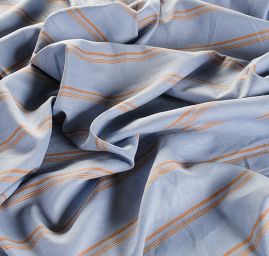 Lněná látka proužky modrá/hnědá