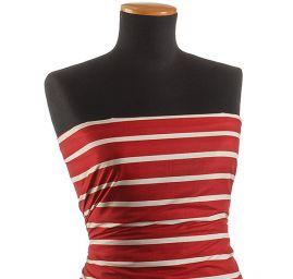 Bavlněná látka vzor proužky smatanovočervená