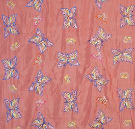 Hedvábné ponge výšivka motýlci  růžovolososová