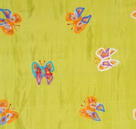 Hedvábné ponge výšivka motýlci zelená