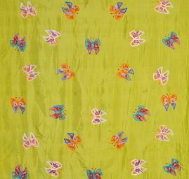 Hedvábné ponge výšivka motýlci zelená