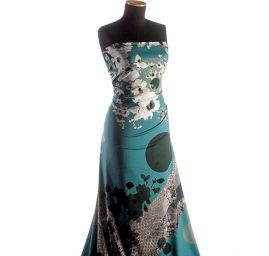 Letní úplet květy hadí kůže petrolej