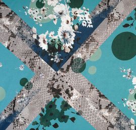 Letní úplet květy hadí kůže petrolej