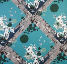 Letní úplet květy hadí kůže petrolej