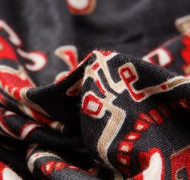 Úplet viskoza mayské ornamenty červenočerný