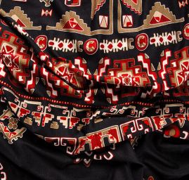 Úplet viskoza mayské ornamenty červenočerný