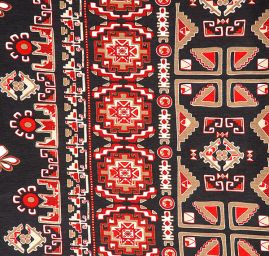 Úplet viskoza mayské ornamenty červenočerný