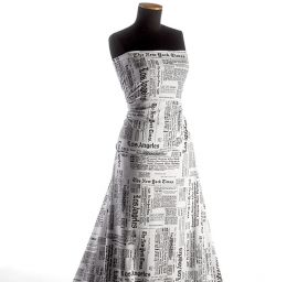 Úplet viskozový vzor tisk noviny bílá/černá