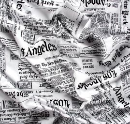 Úplet viskozový vzor tisk noviny bílá/černá