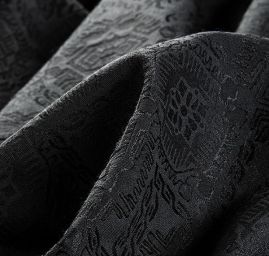 Brokát žakár pružný geometrický ornament černý