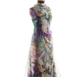 Šifon motiv velkých květů fialovorůžový 