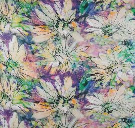 Šifon motiv velkých květů fialovorůžový 