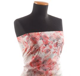 Žakárová pružná látka tisk květy červená