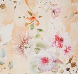 Hedvábná jemná látka květy meruňková