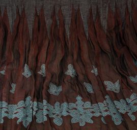 Taft kupón výšivka tvarovaný kraj hnědotyrkysová