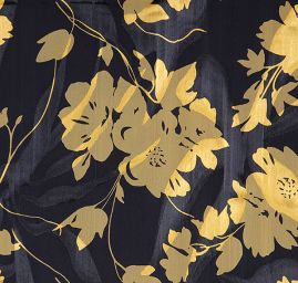 Hedvábný šifon květinový motiv žlutá/černá