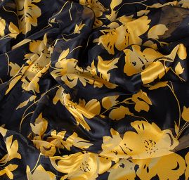 Hedvábný šifon květinový motiv žlutá/černá