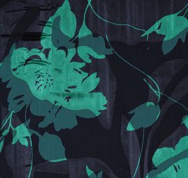 Hedvábný šifon květinový motiv zelená/černá