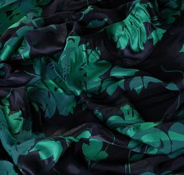 Hedvábný šifon květinový motiv zelená/černá