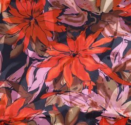 Hedvábný šifon květinový motiv červenočerný