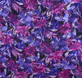 Hedvábný šifon květinový motiv fialová