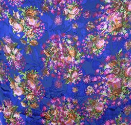 Hedvábný šifon květinový motiv modrý