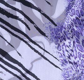 Hedvábný šifon zvířecí motiv fialovočerný