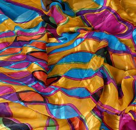 Hedvábný šifon abstraktní motiv žlutý