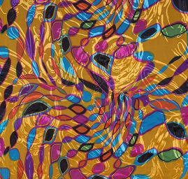 Hedvábný šifon abstraktní motiv žlutý