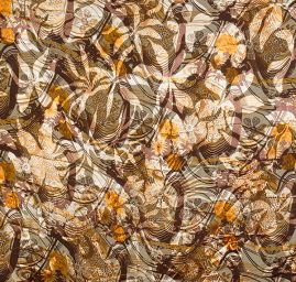 Hedvábný šifon květinový motiv hnědožlutý