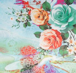 Satén pružný jemný vzor krajky i květin