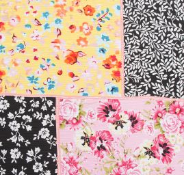 Šifon plisé květinový motiv patchwork růžová