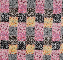 Šifon plisé květinový motiv patchwork růžová